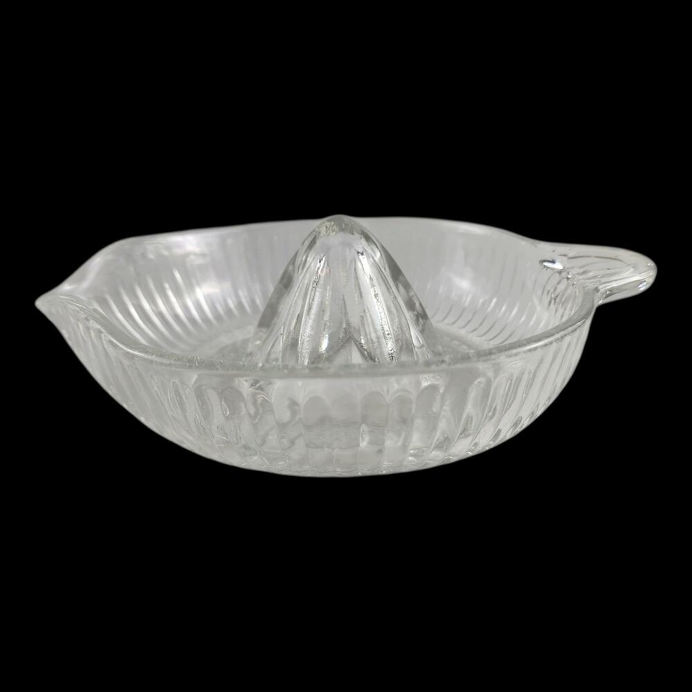 Vintage Clear Pressed Glass Ribbed Citrus Juicer 6in"Reamer Handle